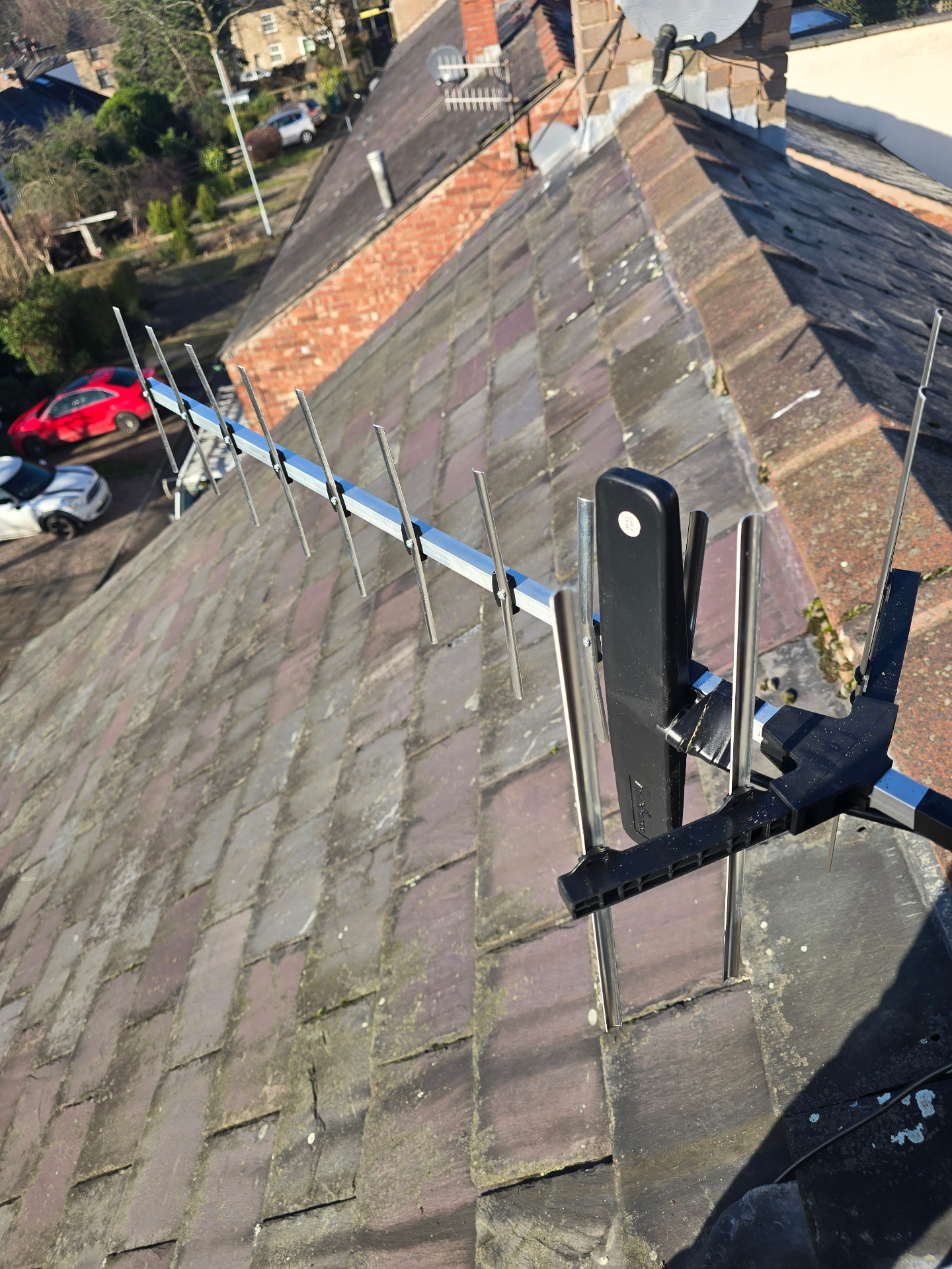 New digital TV aerial fitted to a chimney stack in Stockport