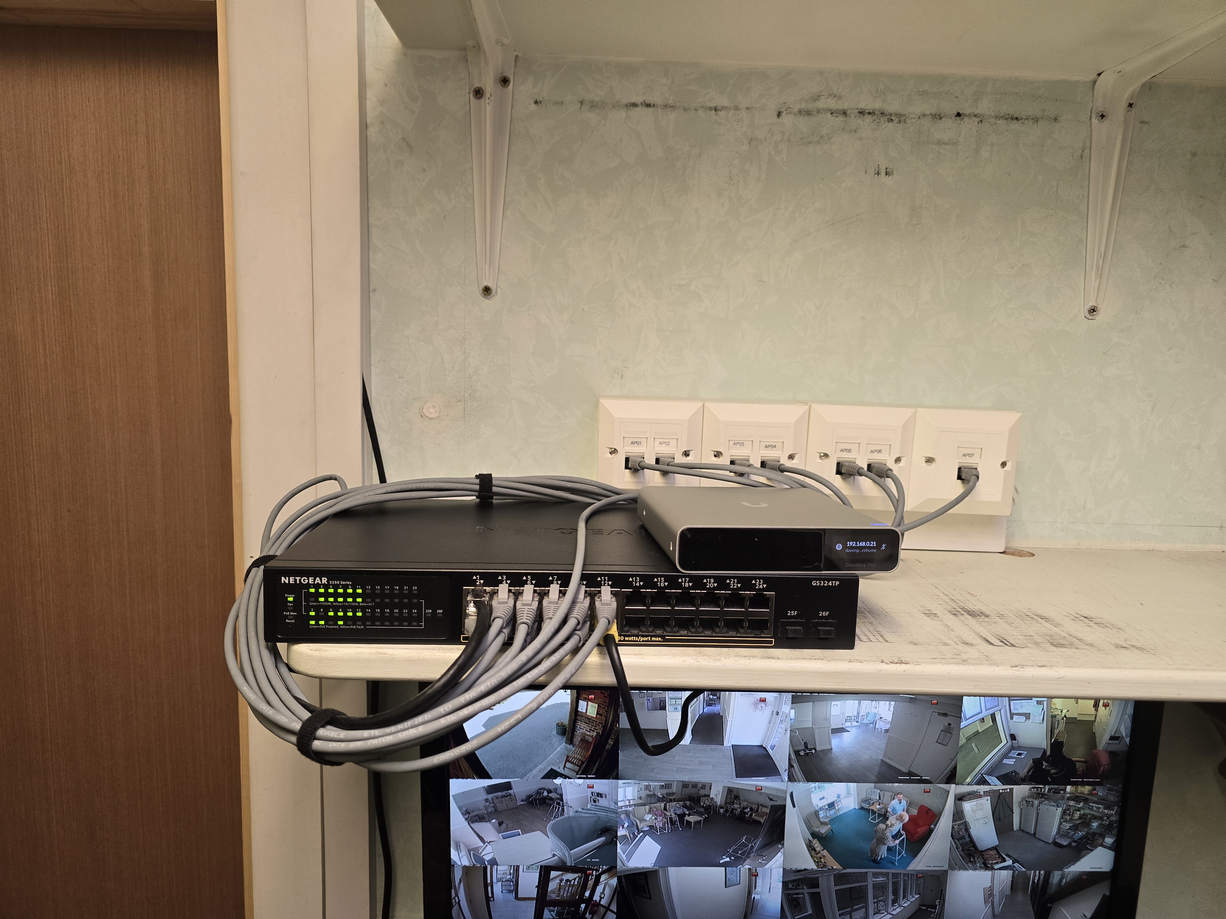 UniFi 24-port PoE switch powering the care home's access points