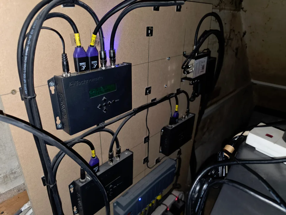 Multi-room HDMI distribution equipment installed on a central AV board
